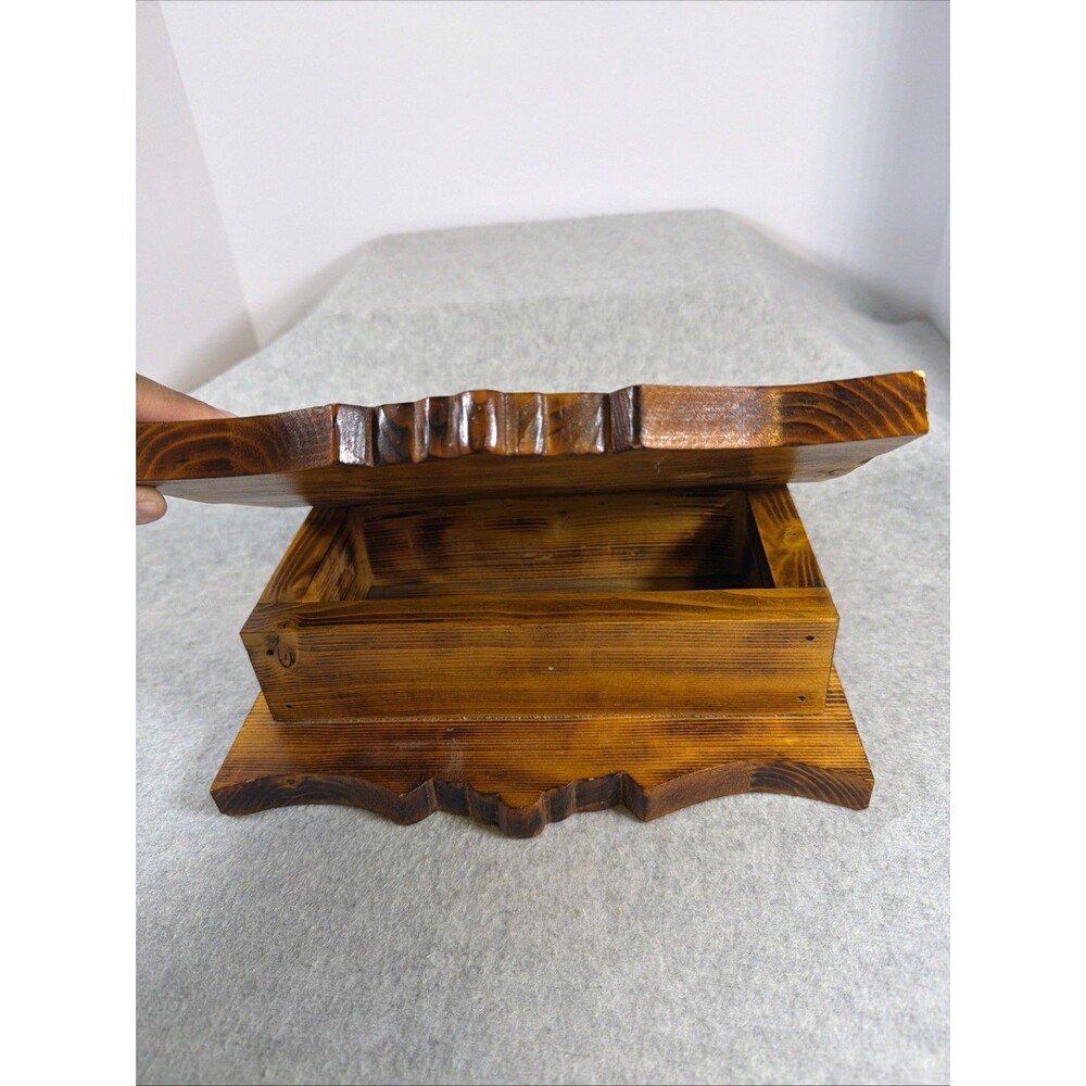 Vintage Rustic Burnt Wood Keepsake Box Handcrafted Treasure Trinket Jewelry - Picture 9 of 13